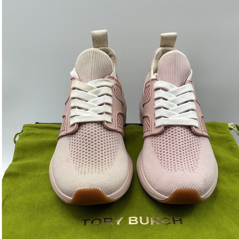 Tory Burch Howell Court Knit Sneakers Pink Low Top Trainers Athleisure Logo